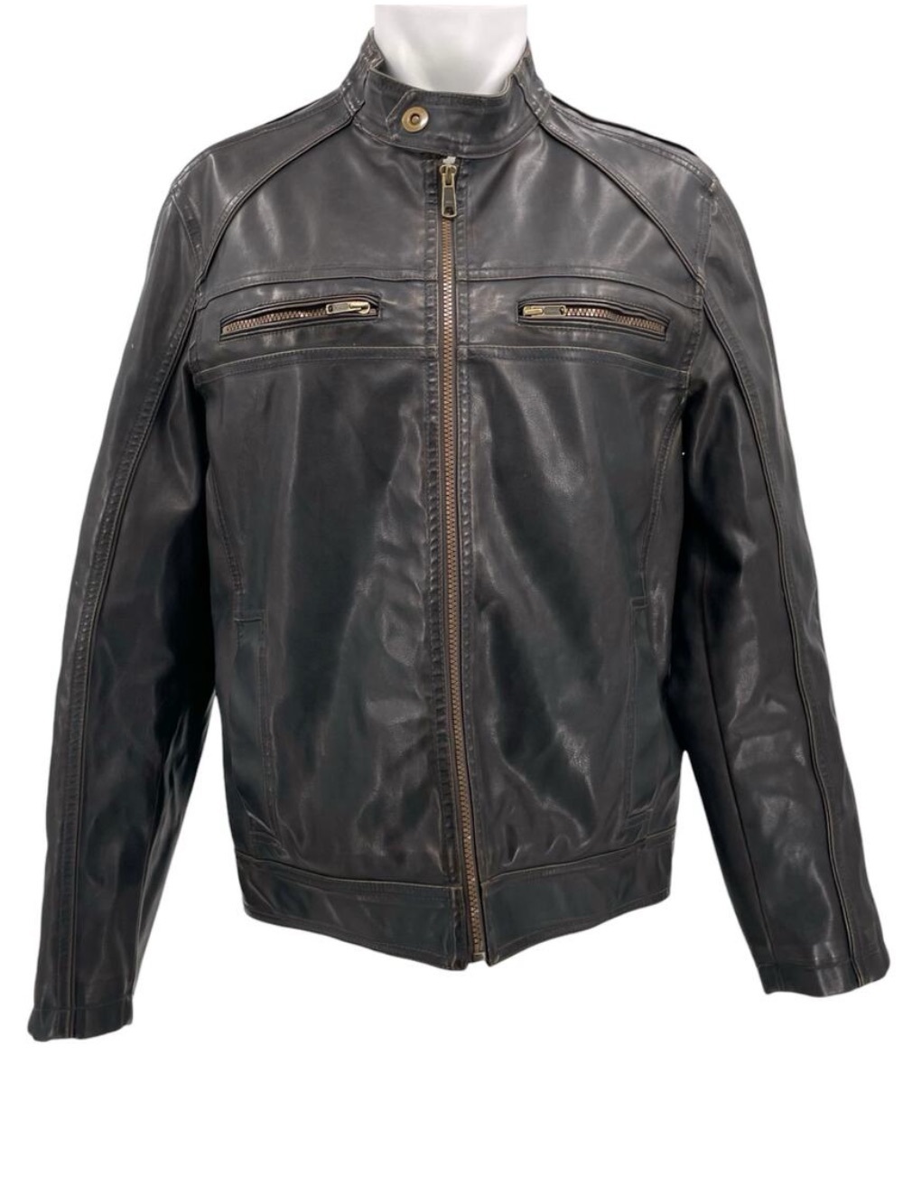 Vintage Y2K Faux Leather Moto Jacket Brown Black BKE Coat Heavyweight Fit Size L